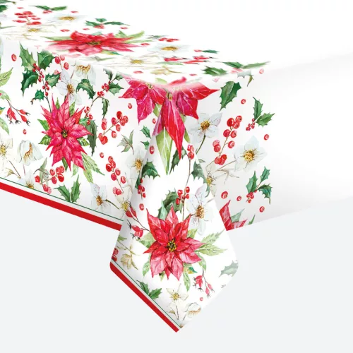 Karácsonyi Poinsettia papír asztalterítő 120x180 cm