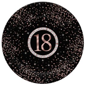 Happy Birthday 18 Rose Gold papírtányér 8 db-os 22,7 cm