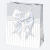 Fehér Bow papír ajándéktasak, ajándékzacskó 19x23x10,5 cm