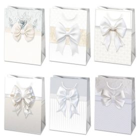   Fehér Bow papír ajándéktasak, ajándékzacskó 23x32x11 cm