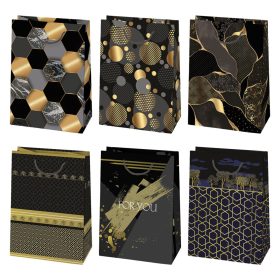   Fekete Arany mintás For You papír ajándéktasak, ajándékzacskó 23x32x11 cm