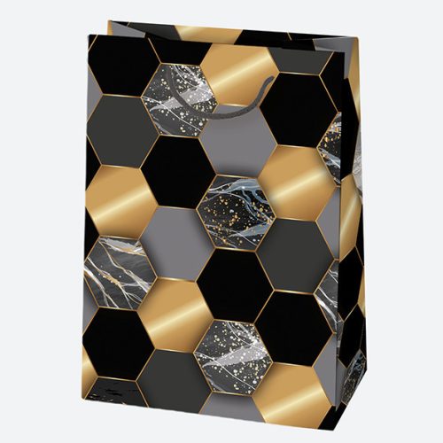 Fekete Arany mintás For You papír ajándéktasak, ajándékzacskó 23x32x11 cm