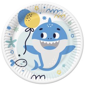 Happy Birthday Blue Shark papírtányér 8 db-os 18 cm