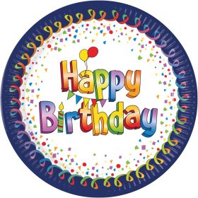 Happy Birthday Multicolor papírtányér 8 db-os 20 cm FSC