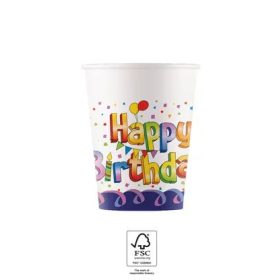 Happy Birthday Multicolor papír pohár 8 db-os 200 ml FSC