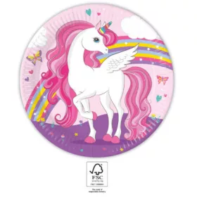 Unikornis Rainbow Colors papírtányér 8 db-os 23 cm FSC