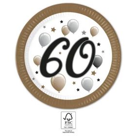 Happy Birthday 60 Milestone papírtányér 8 db-os 23 cm FSC