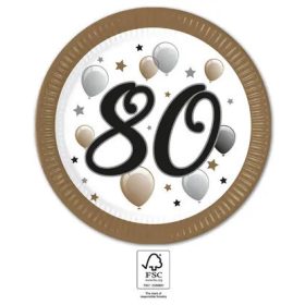 Happy Birthday 80 Milestone papírtányér 8 db-os 23 cm FSC
