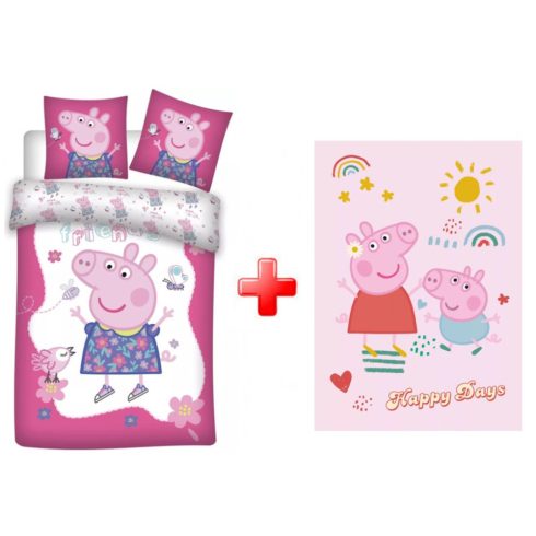 Peppa malac Happy Day gyerek ágyneműhuzat és polár takaró szett