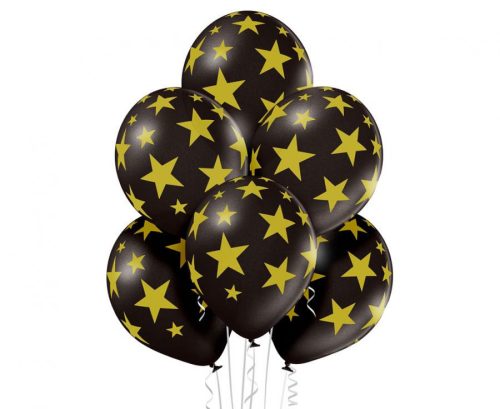 Csillagos Black Star léggömb, lufi szett 6 db-os 30 cm (12 inch)