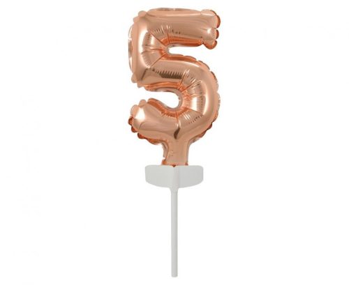 Rose Gold 5-ös szám fólia lufi tortára 13 cm