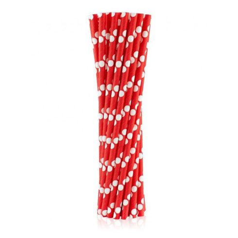 Piros Red Polka Dots papír szívószál 24 db-os