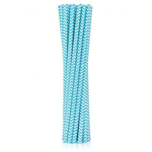 Kék Light Blue Chevron papír szívószál 12 db-os