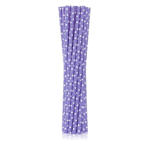 Lila Purple Dots papír szívószál 12 db-os