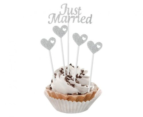 Esküvő Just Married Silver torta dekoráció 5 db-os