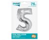 Ezüst 5-ös Silver szám fólia lufi 76 cm