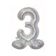 Ezüst Holographic Silver 3-as szám fólia lufi talppal 72 cm
