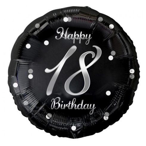 Happy Birthday 18 B&C Silver fólia lufi 36 cm