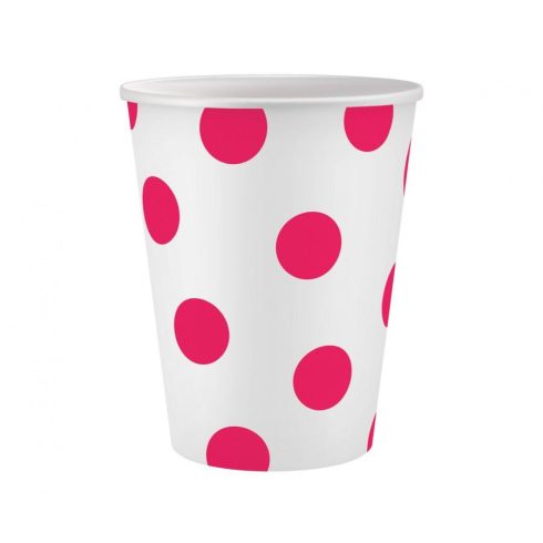 Vörös Magenta Polka Dots papír pohár 6 db-os 250 ml