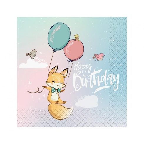 Happy Birthday Fox szalvéta 20 db-os 33x33 cm