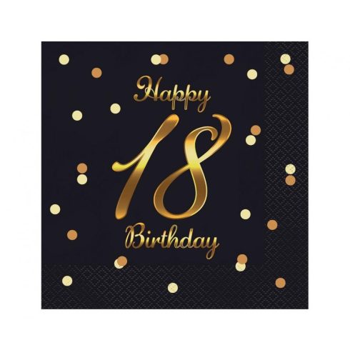 Happy Birthday 18 B&C Gold szalvéta 20 db-os 33x33 cm