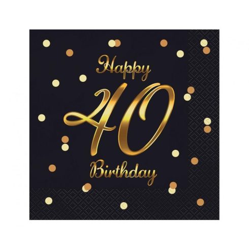 Happy Birthday 40 B&C Gold szalvéta 20 db-os 33x33 cm