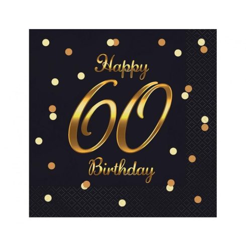 Happy Birthday 60 B&C Gold szalvéta 20 db-os 33x33 cm