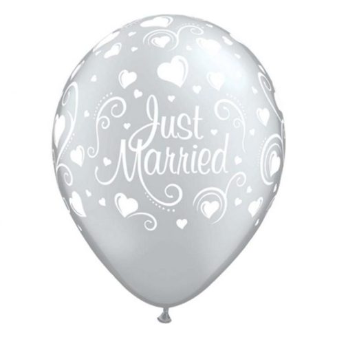 Metallic Just Married Hearts léggömb, lufi 6 db-os 11 inch (28cm)