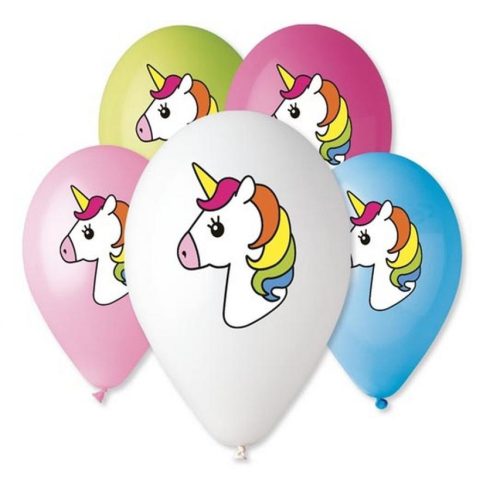 Unicorn Multicolor, Unikornis léggömb, lufi 5 db-os 12 inch (30cm)