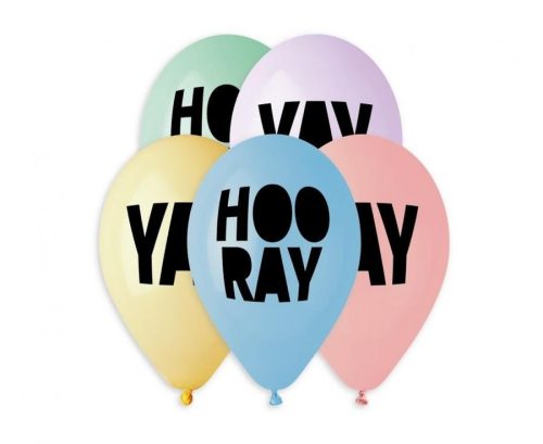 Színes Hooray léggömb, lufi 5 db-os 13 inch (33 cm)