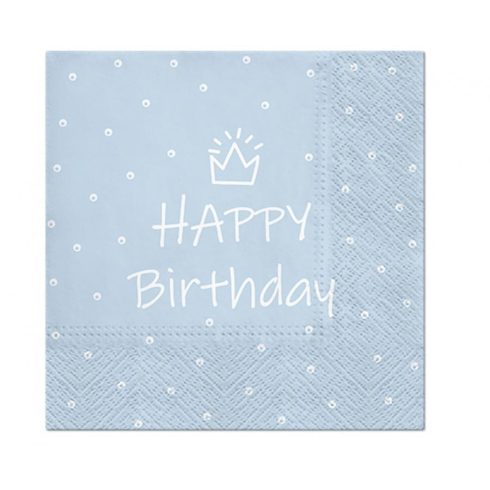 Happy Birthday Kék Light Blue szalvéta 20 db-os 33x33 cm