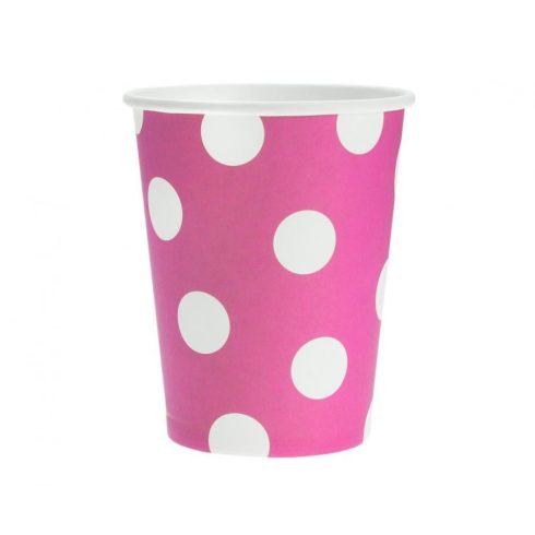 Magenta Polka Dots papír pohár 6 db-os 270 ml