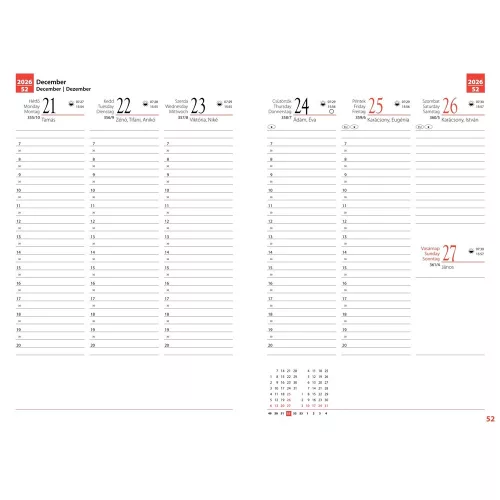 Tanári határidőnapló A5, műbőr 150mmx210mm, fehér lapokkal levelek 2026/2027 Realsystem