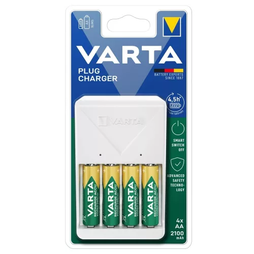 Elemtöltő, akku Plug töltő + 4 db AA 2100 mAH Varta