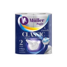   Háztartási papírtörlő kéztörlő 2 rétegű 50 lap/tekercs 2 tekercs/csomag Müller Classic hófehér