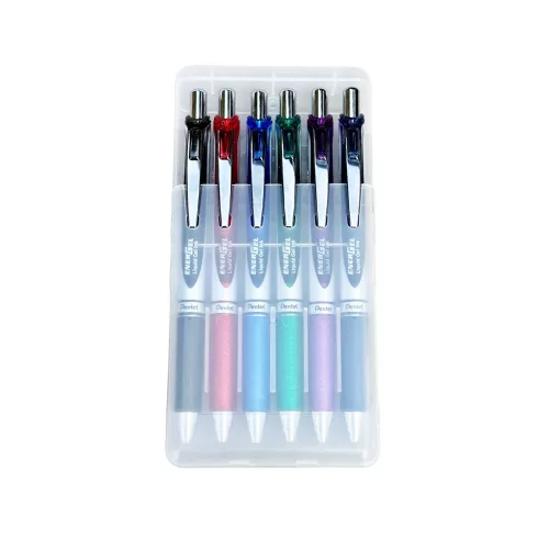 Írószertartó asztali műanyag 6db-os készlet BL77 toll, Pentel 6 klf. szín
