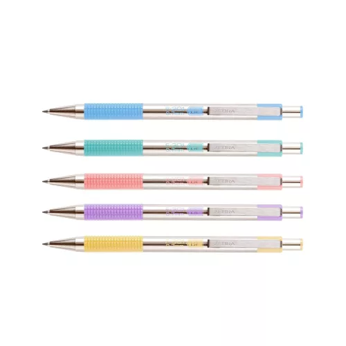 Golyóstoll 0,7mm, pasztell sárga test, Zebra F-301, írásszín kék