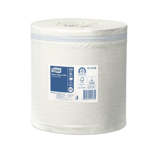 Kéztörlő 2 rétegű tekercses átmérő: 16,2 cm 121,5 m/tekercs 6 tekercs/karton M2 Universal Tork_121208 fehér