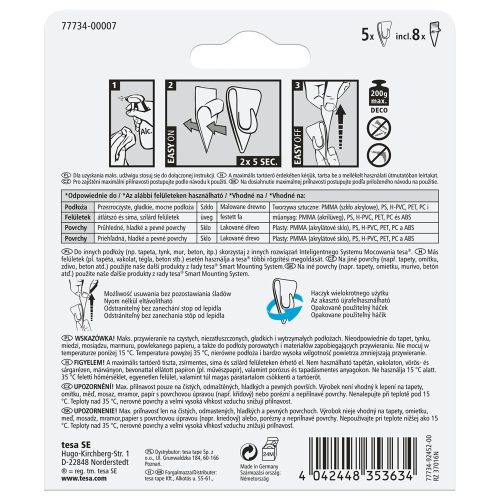 Akasztó öntapadós műanyag 0,2 kg teherbírású 5 darab/bliszter Tesa Powerstrips átlátszó