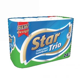   Toalettpapír 3 rétegű kistekercses 100% cellulóz 90 lap/tekercs 24 tekercs/csomag Star Trio fehér