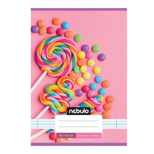 Füzet, A5, 1. osztályos vonalas, 14-32, Cuki minták, 16 db/csomag Nebulo