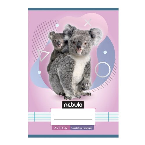 Füzet, A5, 1. osztályos vonalas, 14-32, Állatos minták, 16 db/csomag Nebulo
