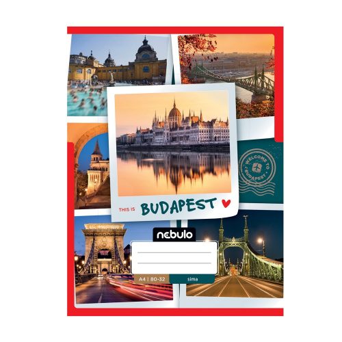 Füzet, A4, sima, 80-32, ország-város minták, 12 db/csomag Nebulo