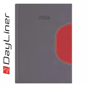   Határidőnapló Memphis B5 heti, fehér lapokkal szürke-piros Dayliner 2026.