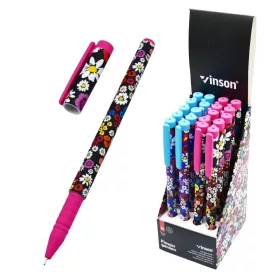   Golyóstoll kupakos, 0,7mm Vinson Flower Garden A24 vegyes test displ 20 db/display