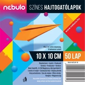   Hajtogatólapok színes 10x10 cm, vegyes színek, 50 lap/csomag, Nebulo