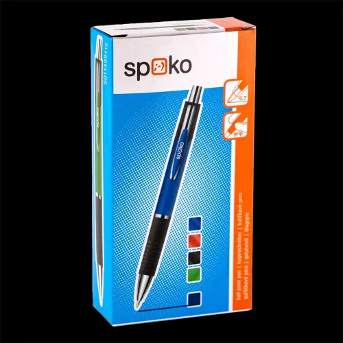 Golyóstoll nyomógombos Spoko, vegyes testszín, írásszín kék