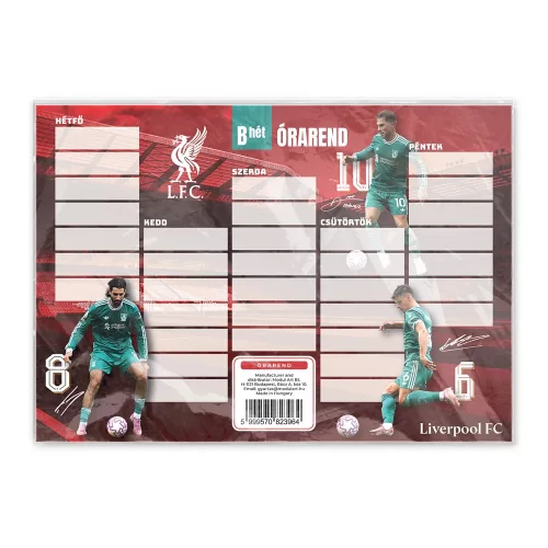 Órarend egylapos, Liverpool, 25 db/csomag, Nebulo