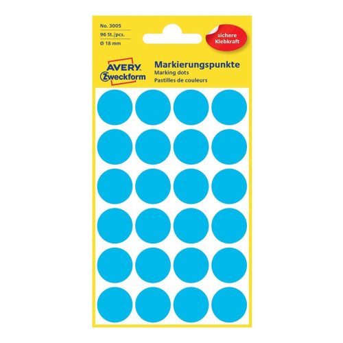 Etikett címke, o18mm, jelölésre, 24 címke/ív, 4 ív/doboz, Avery kék