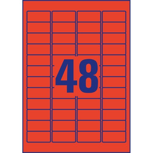 Etikett címke, 45,7 x21,2mm, univerzális visszaszedhető, 48 címke/ív, 20 ív/doboz, Avery piros